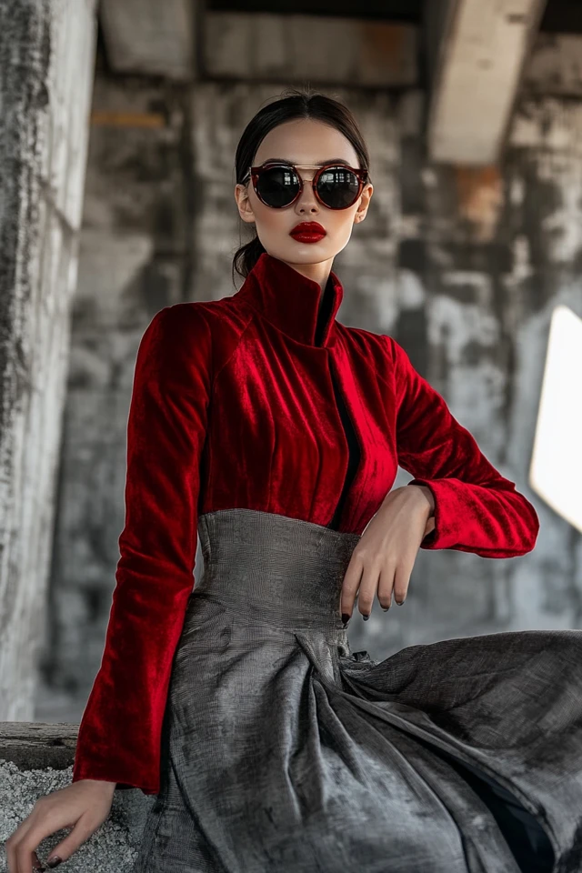Mixing Deep Red and Cool Grey in Workwear Dresses: A Guide to Sophisticated Office Style - photo 4