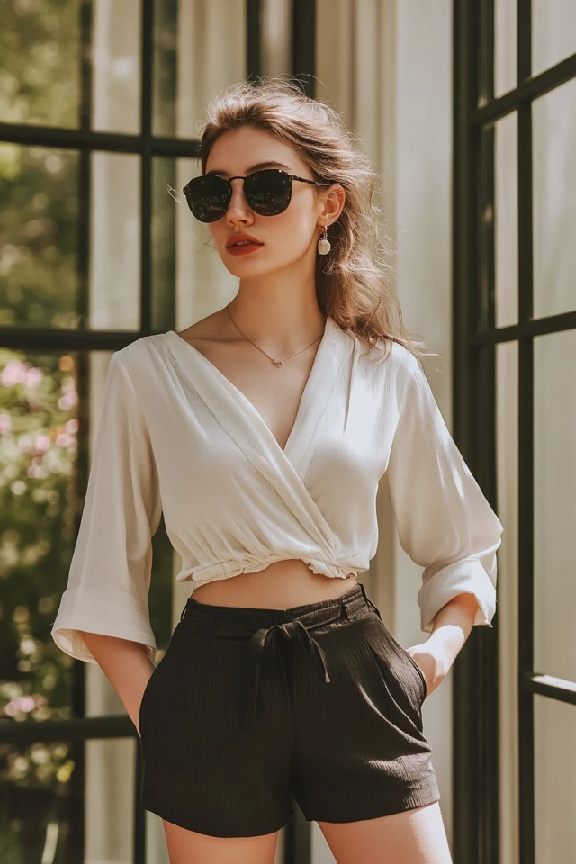 High-Rise Shorts with Tailored Lines - photo 3