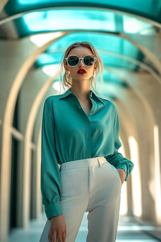 Teal and Off-White in Modern Work Blouses: Elevate Your Office Wardrobe - photo 3