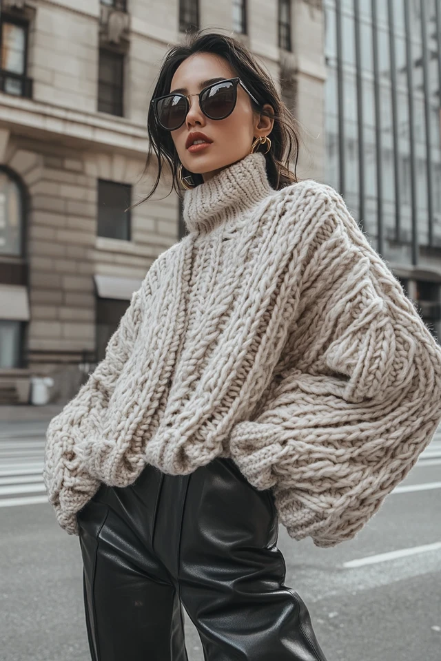 Chunky Knits with Faux Leather for Winter Streetwear - photo 3