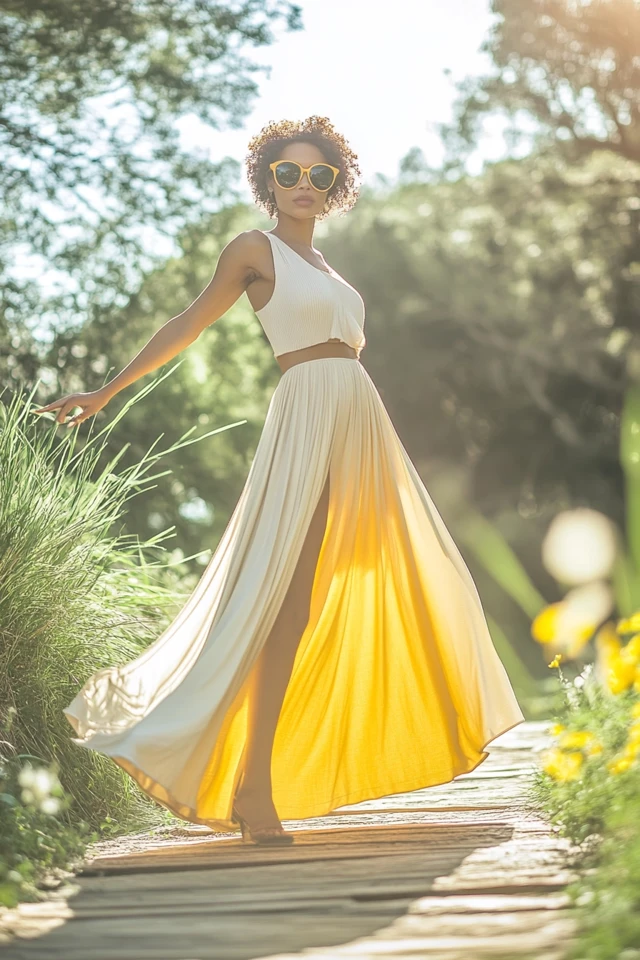 How to Wear Taupe and Lemon Yellow in Flowy Skirts - photo 3