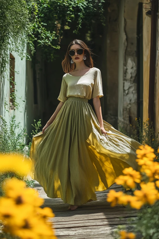 How to Wear Taupe and Lemon Yellow in Flowy Skirts - photo 7
