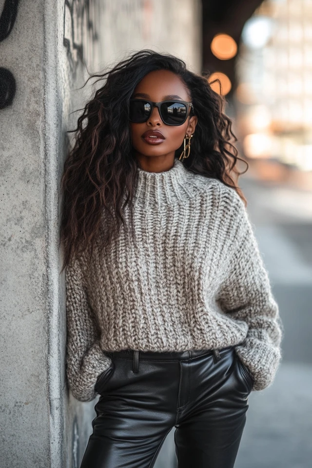 Mixing Chunky Knits with Leather Pants for Edgy Layers: A Perfect Blend of Cozy and Cool - photo 7