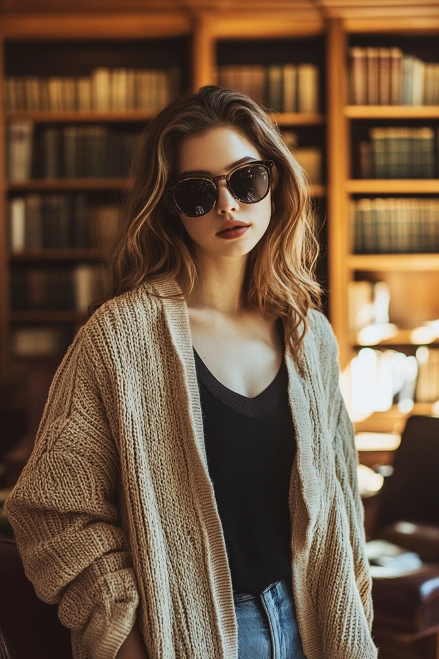 Casual Library Study Styles with Cardigans and Flats: Cozy Chic for Every Study Session - photo 7