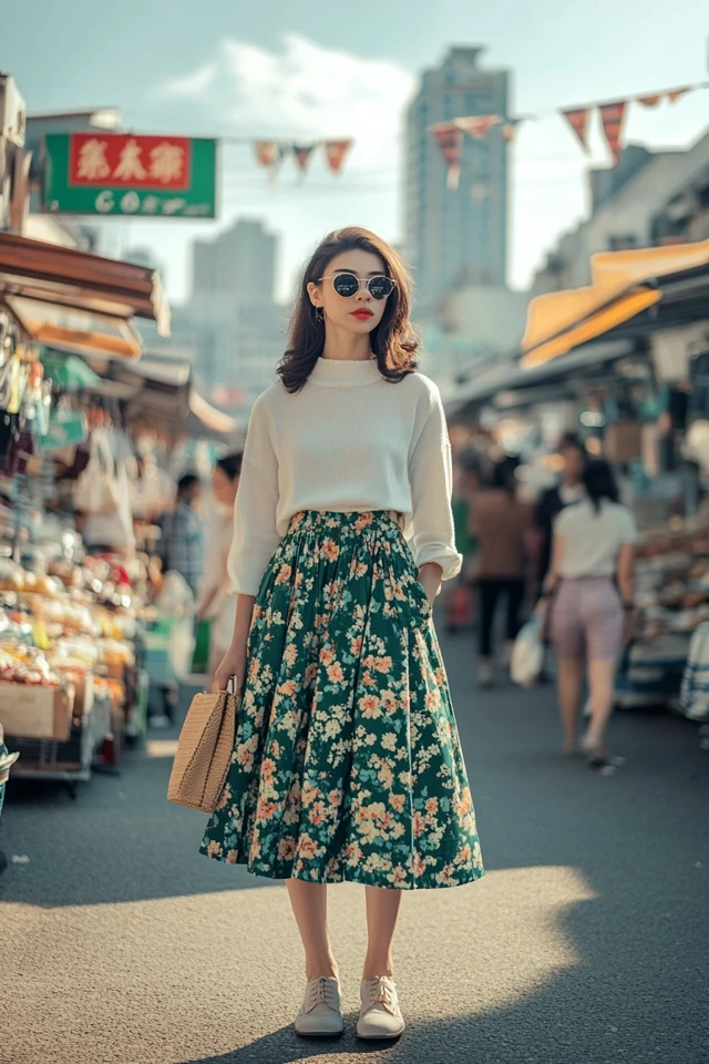Chic Vintage Shopping Outfits with Flowy Midi Skirts: Timeless Elegance for Treasure Hunting - photo 7