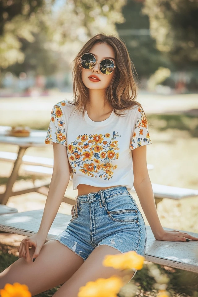 Stylish denim skirt outfit with shoes suited to everyday wear