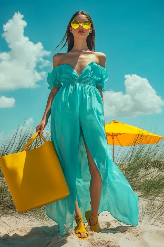 Aqua Blue and Bright Yellow Pairings for Beach Looks - photo 6