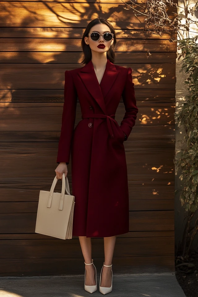 How to Style Deep Wine Red with Cream Accessories - photo 7