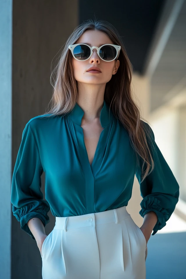 Teal and Off-White in Modern Work Blouses: Elevate Your Office Wardrobe - photo 7