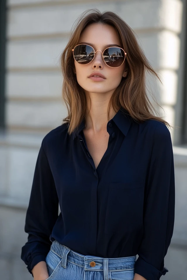 Navy and Rose Gold Blouses for a Modern Look - photo 7