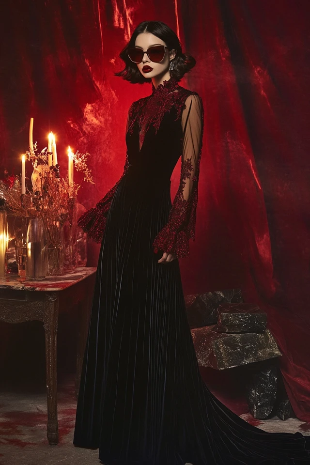 Mixing Velvet and Sheer Panels in Dramatic Evening Dresses - photo 7