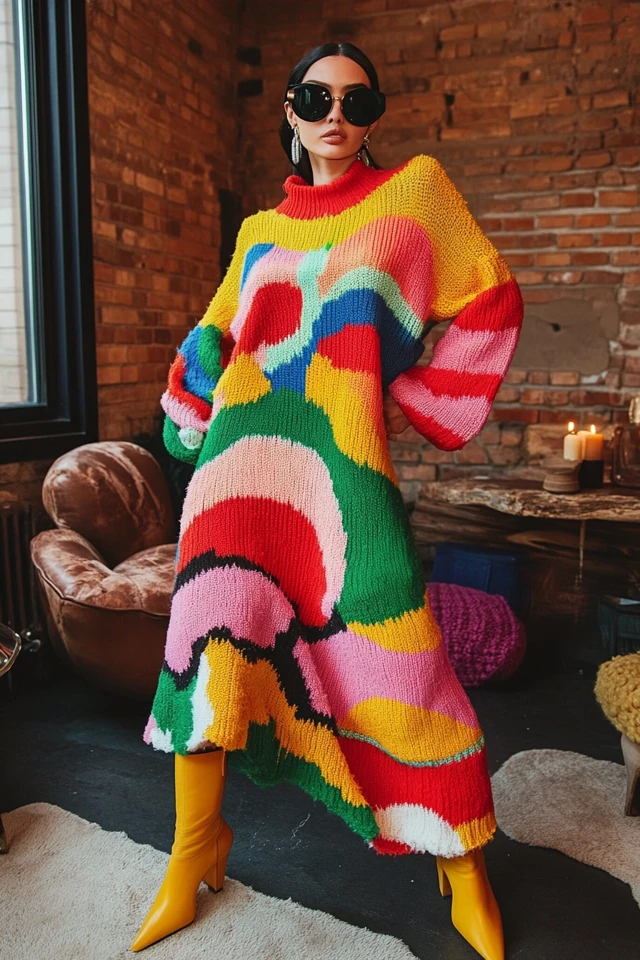 Stylish knit dress look for a winter day out