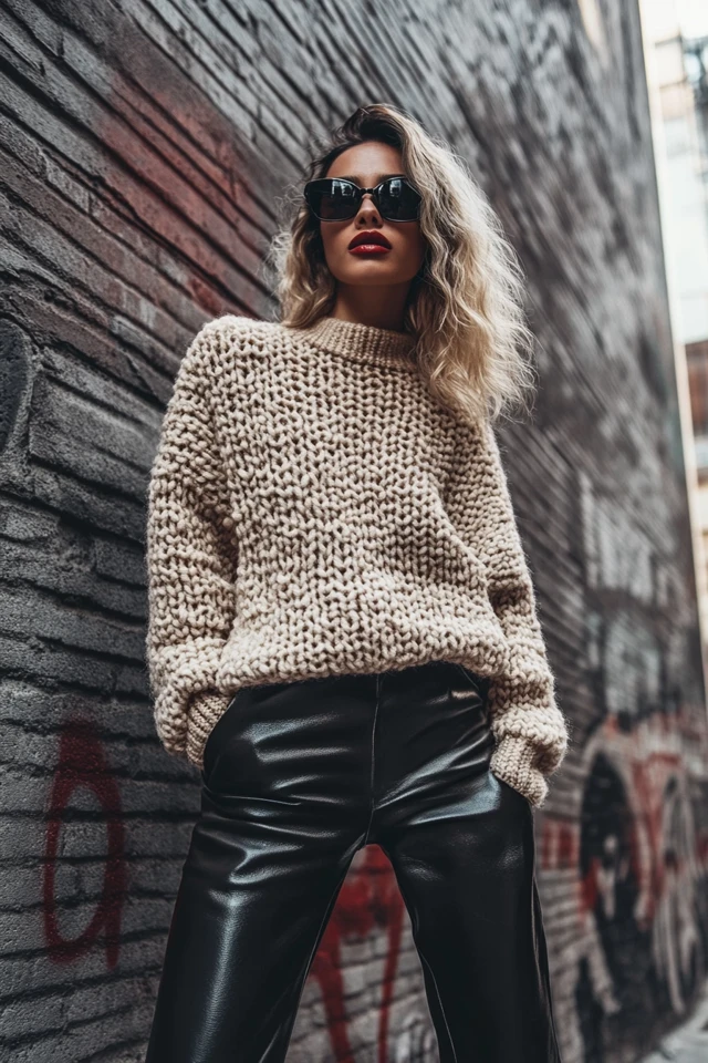 Mixing Chunky Knits with Leather Pants for Edgy Layers: A Perfect Blend of Cozy and Cool - photo 4