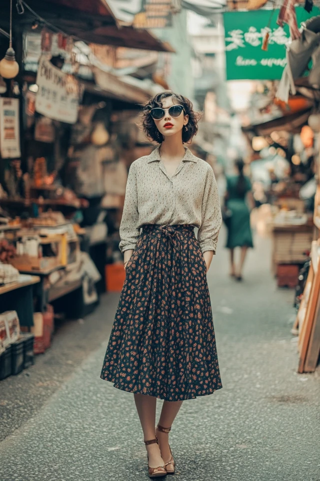 Chic Vintage Shopping Outfits with Flowy Midi Skirts: Timeless Elegance for Treasure Hunting - photo 4