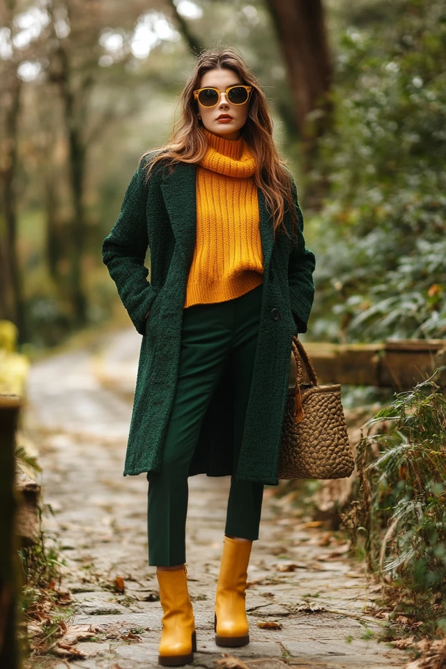 Golden Yellow and Deep Forest Green Pairings for Outerwear - photo 4