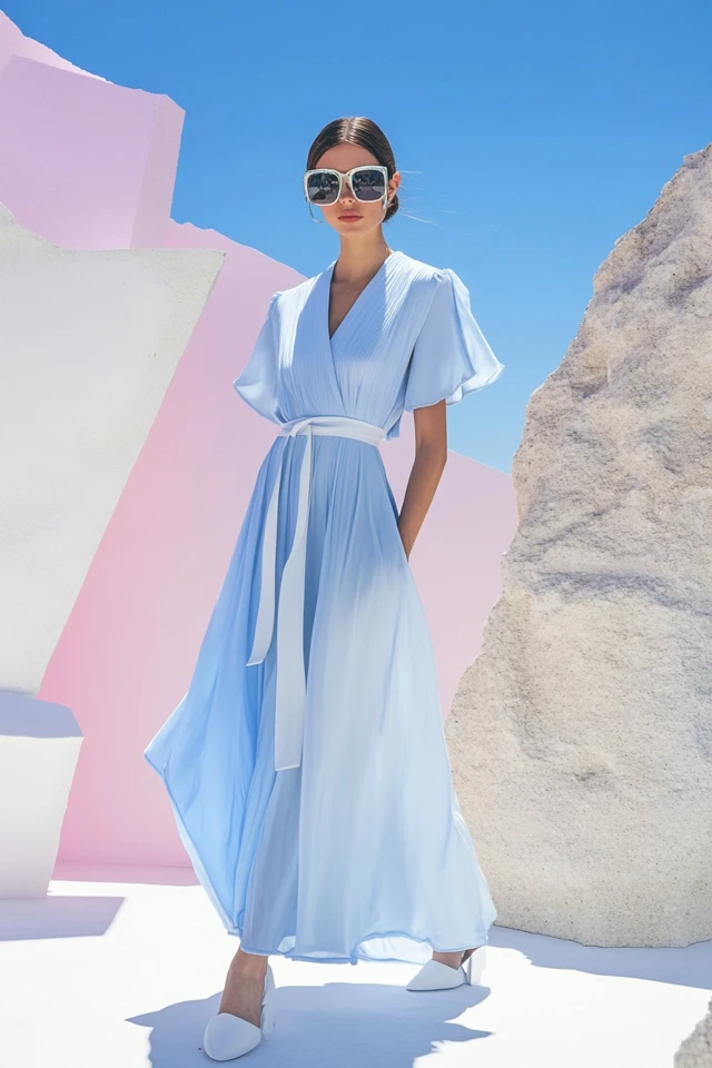 Soft Periwinkle and Cream Combinations for Day Dresses - photo 4