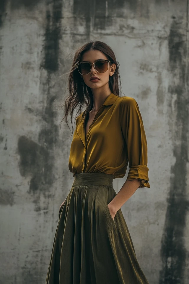 How to Style Olive and Gold in Effortless Midi Skirts - photo 4