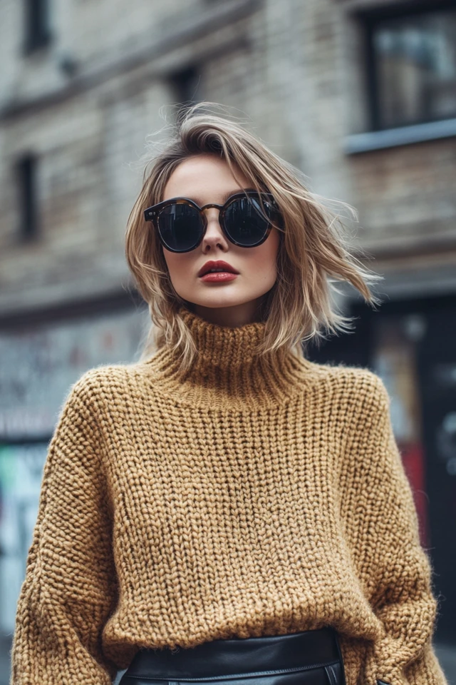 Chunky Knits with Faux Leather for Winter Streetwear - photo 4