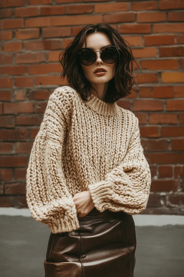 Layering Chunky Knit Sweaters with Leather Skirts: Cozy Meets Chic - photo 4
