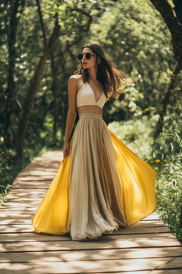 How to Wear Taupe and Lemon Yellow in Flowy Skirts - photo 4