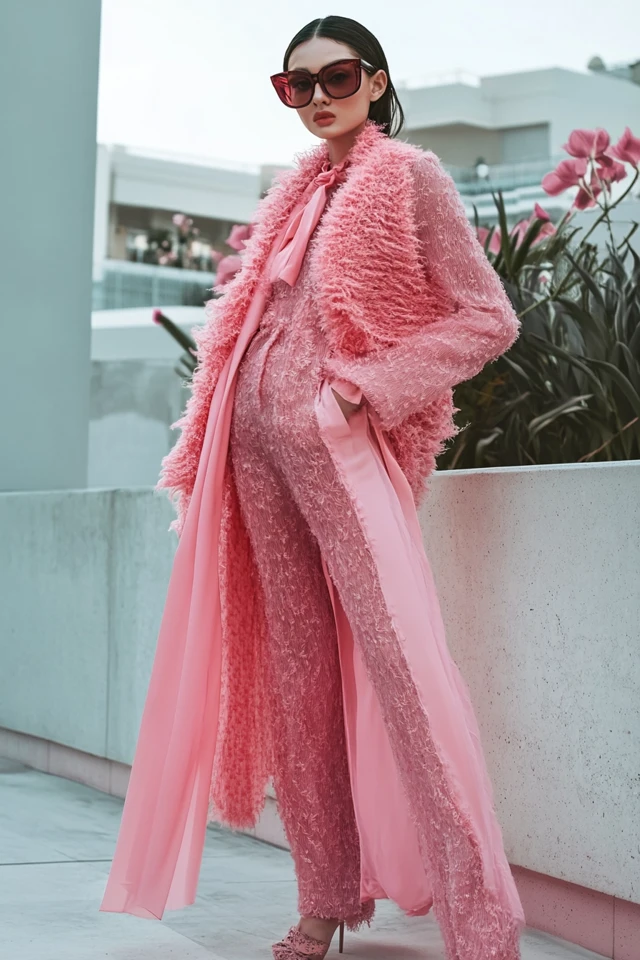 Monochrome Pink Outfits with Layered Textures - photo 4