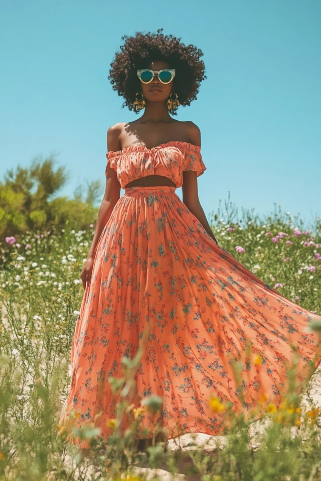 Mixing Aqua and Warm Peach in Playful Maxi Skirts - photo 4