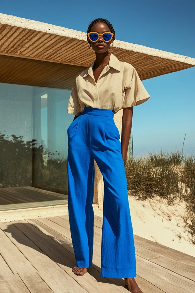 Neutral Beige and Cobalt Blue: Creating Relaxed and Effortless Summer Looks - photo 4