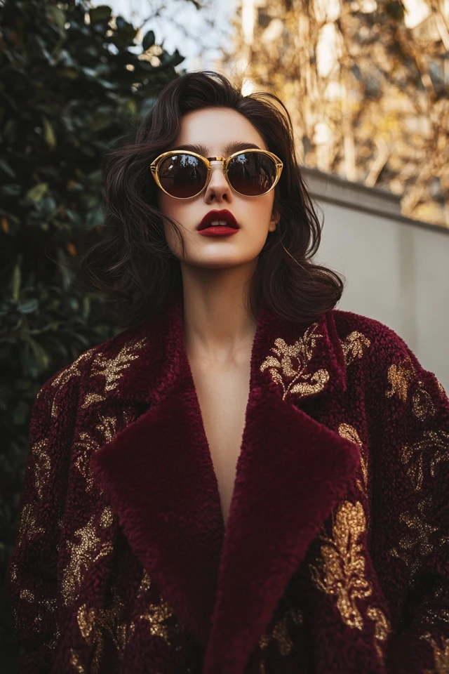 Rich Burgundy and Gold Accents for Statement Outerwear - photo 4