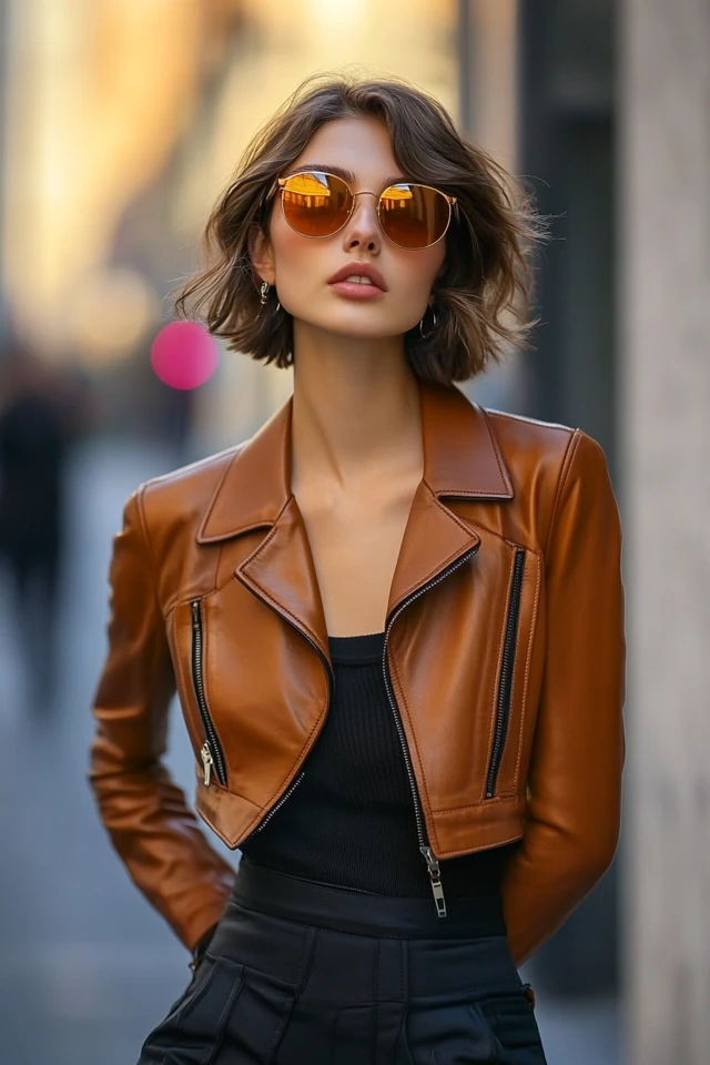 Cropped Leather Jackets with Sculpted Lines - photo 7