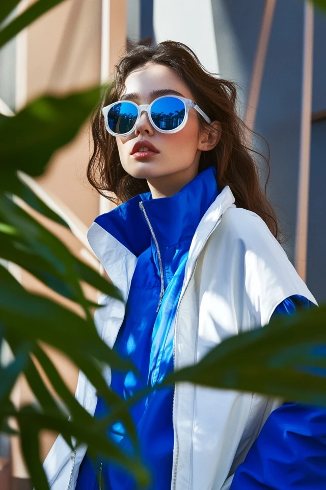 Mixing Cool White and Bold Cobalt in Statement Jackets