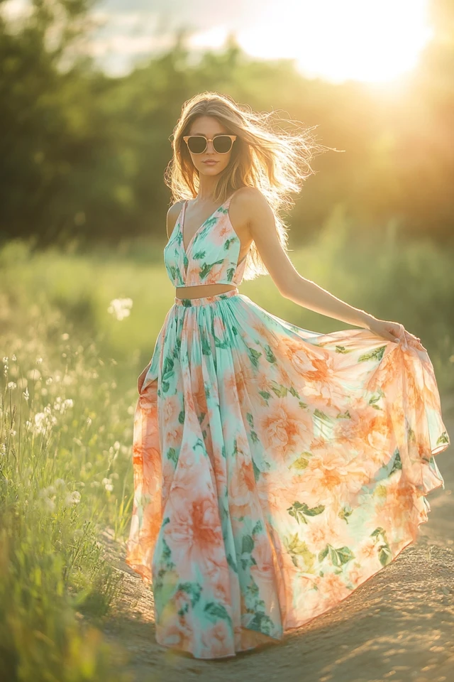 Mixing Aqua and Warm Peach in Playful Maxi Skirts - photo 7