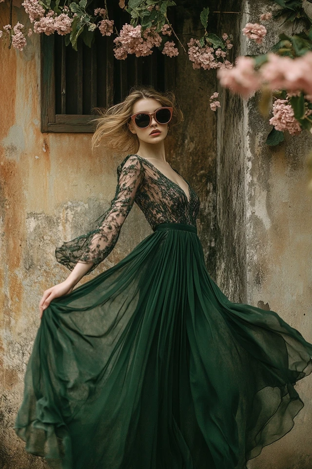 Forest Green and Dusty Rose: Styling Romantic Day Dresses