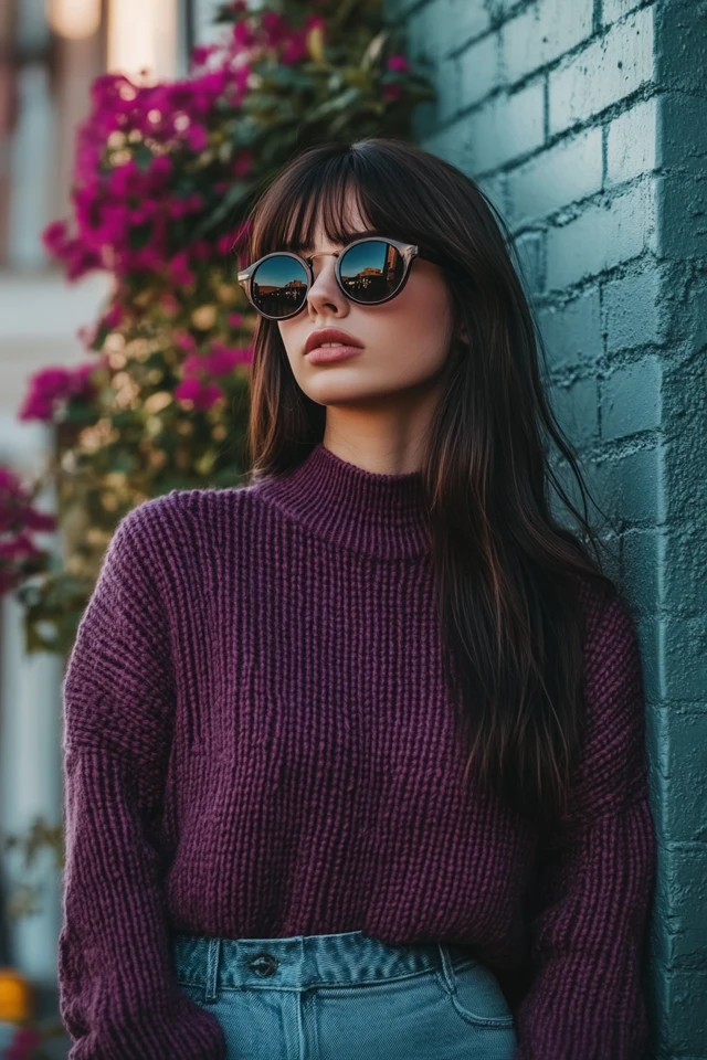 How to Style Aqua and Plum in Trendy Knitwear