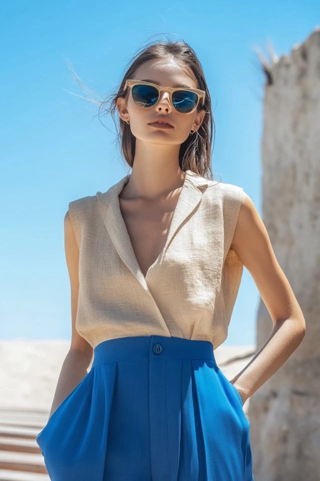Neutral Beige and Cobalt Blue: Creating Relaxed and Effortless Summer Looks - photo 8