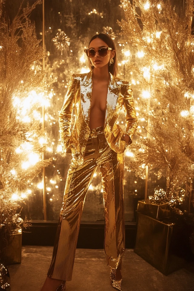 Metallic Gold Pantsuits for Festive Events: Shimmering Style That Steals the Spotlight - photo 8