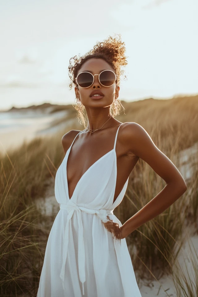 Gold and White Outfits for Beach Weddings: Effortless Elegance by the Sea