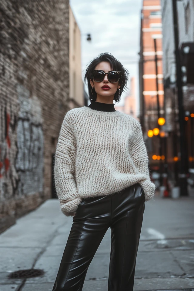Mixing Chunky Knits with Leather Pants for Edgy Layers: A Perfect Blend of Cozy and Cool - photo 8