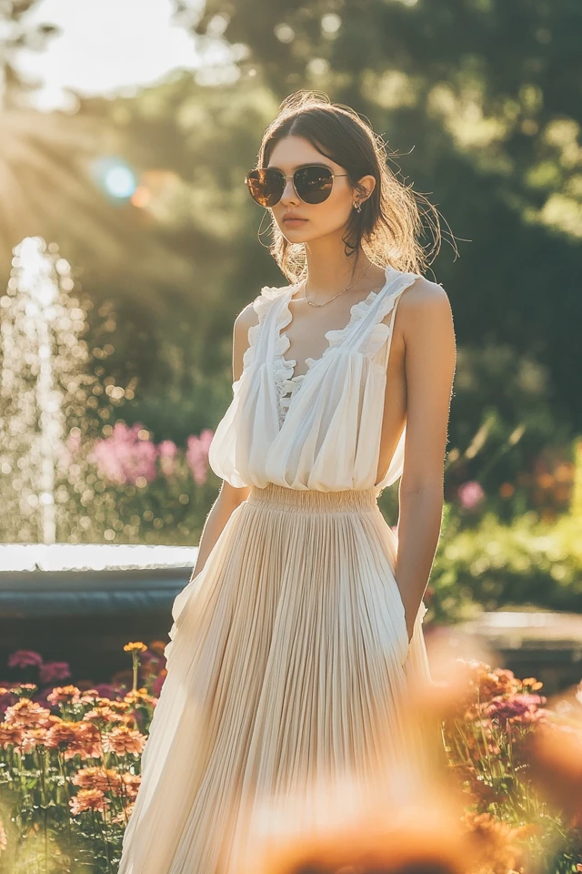 Pleated Maxi Skirts with Layered Details for Effortless Elegance
