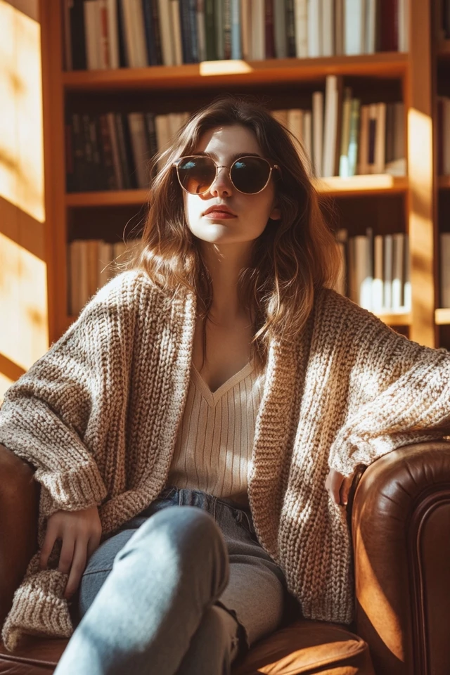 Casual Library Study Styles with Cardigans and Flats: Cozy Chic for Every Study Session
