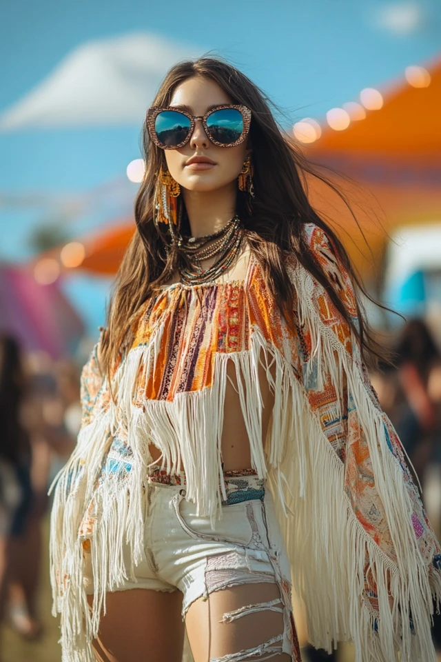 Trendy Music Festival Outfits with Fringe Details: Boho-Chic Vibes for a Standout Look
