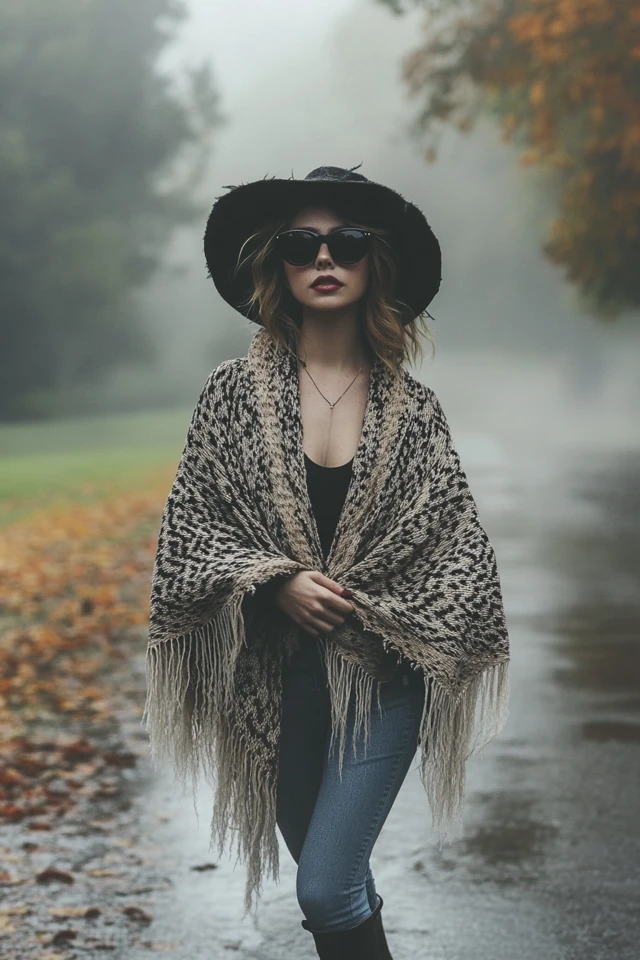 Layered Poncho Wraps for Rainy Fall Afternoons