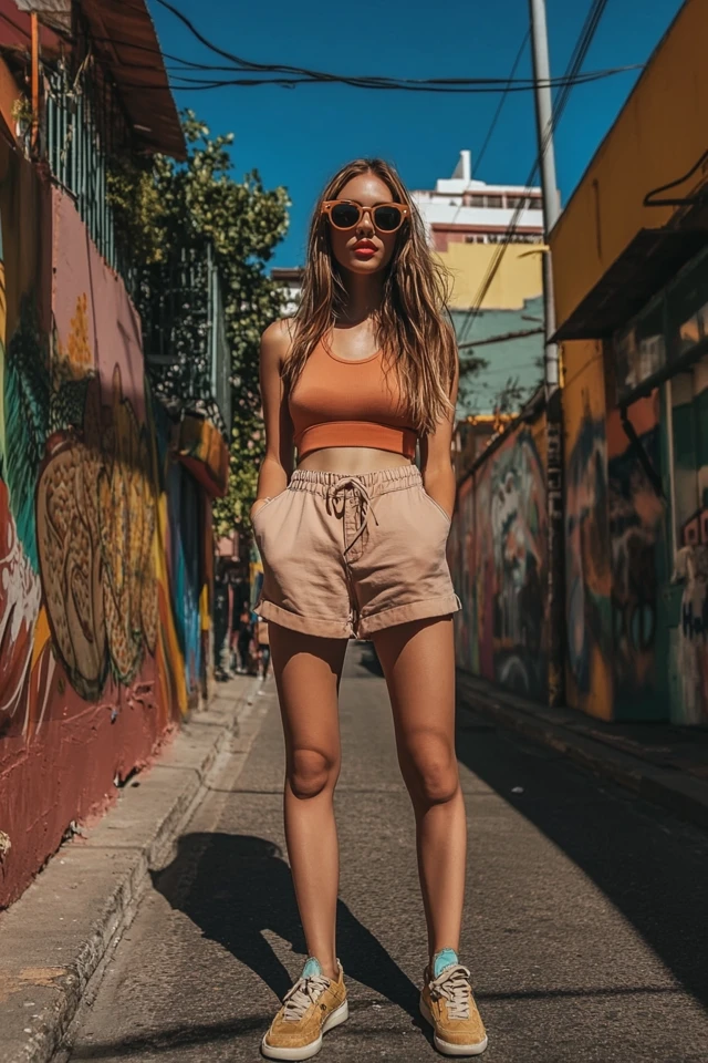 Relaxed High-Waisted Shorts for Hot Urban Explorations