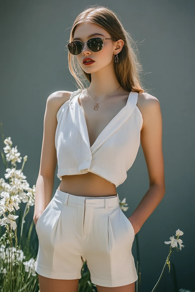 High-Rise Shorts with Tailored Lines - photo 8