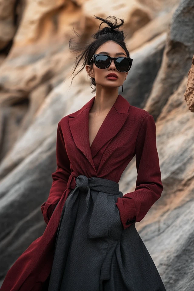 Mixing Deep Red and Cool Grey in Workwear Dresses: A Guide to Sophisticated Office Style - photo 5