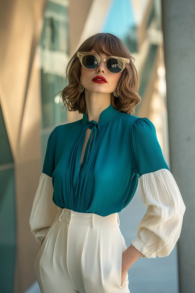 Teal and Off-White in Modern Work Blouses: Elevate Your Office Wardrobe - photo 8