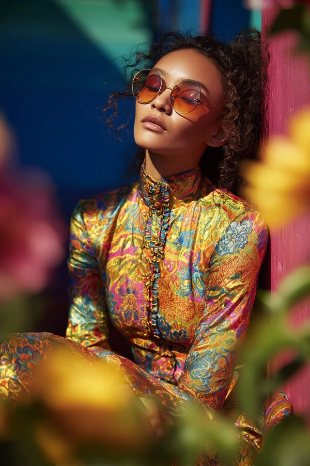 Playful Flamingo Brocade Evening Ensemble