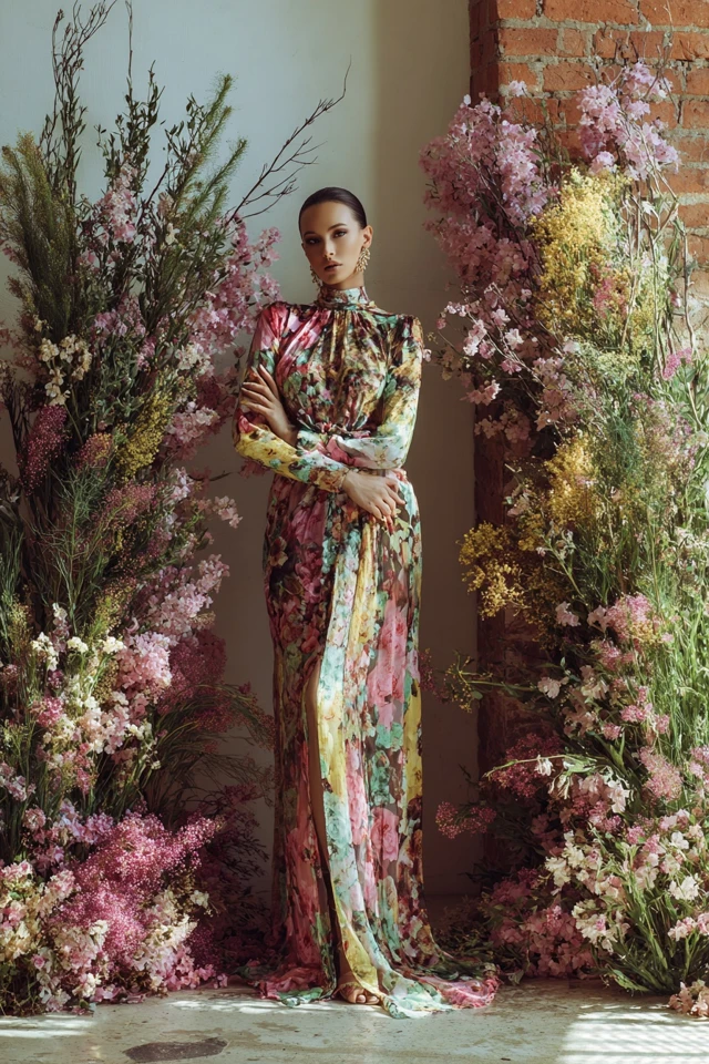 Edgy Floral Dress Layering