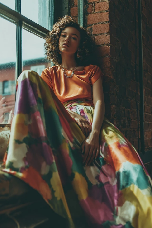 Colorful Satin Skirt Mood