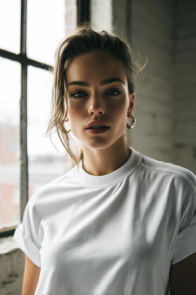 Aesthetic Sporty White Tee Fabric Focus