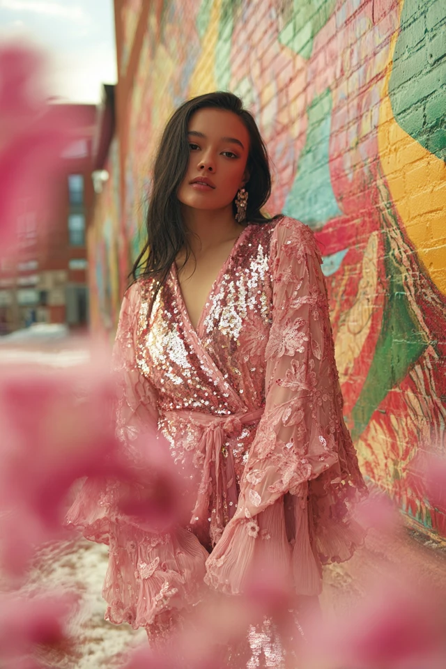 Romantic Sequin Top Aesthetic